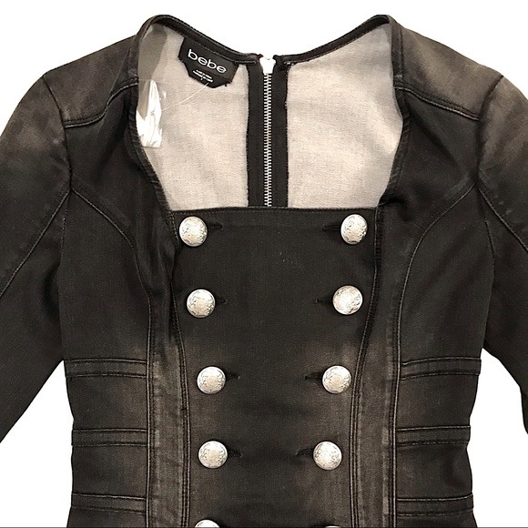 bebe Gray Denim Military Mini Dress - Picture 8 of 13